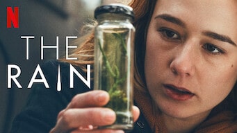 A poster of 'The Rain' series with Alba August and a jar filled with green rain borne virus
